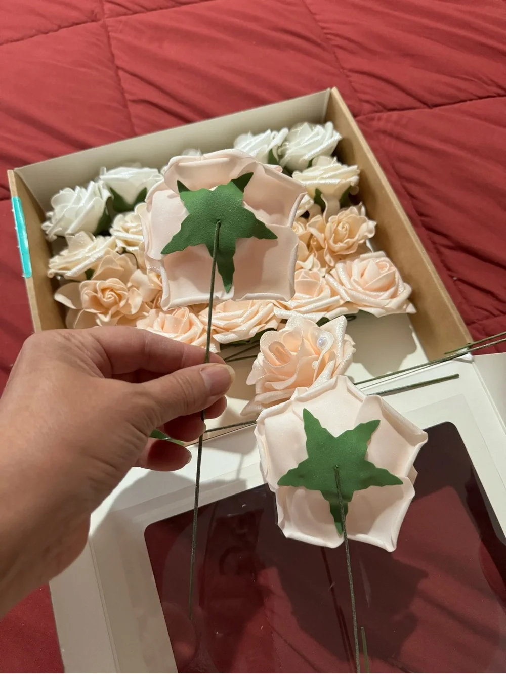 Ling’s Moment Artificial Foam Roses Blush Ivory Wedding Flowers Craft Decor Set